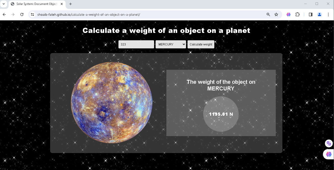 calculate a weight of an object on a planet